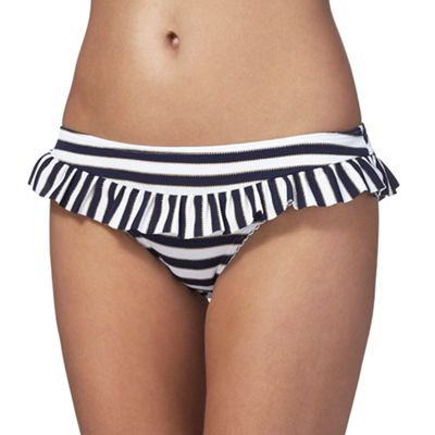 Navy striped frilled trim bikini bottoms